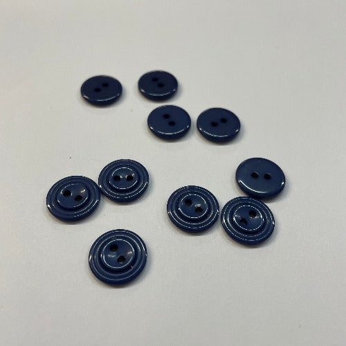 Small blue 2 hole plastic button 14mm (5/8")