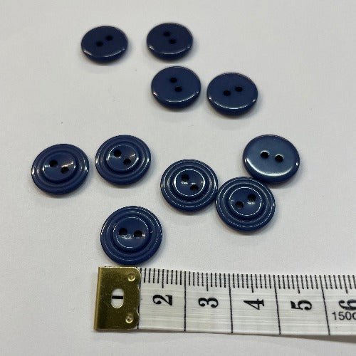 Small blue 2 hole plastic button 14mm (5/8")